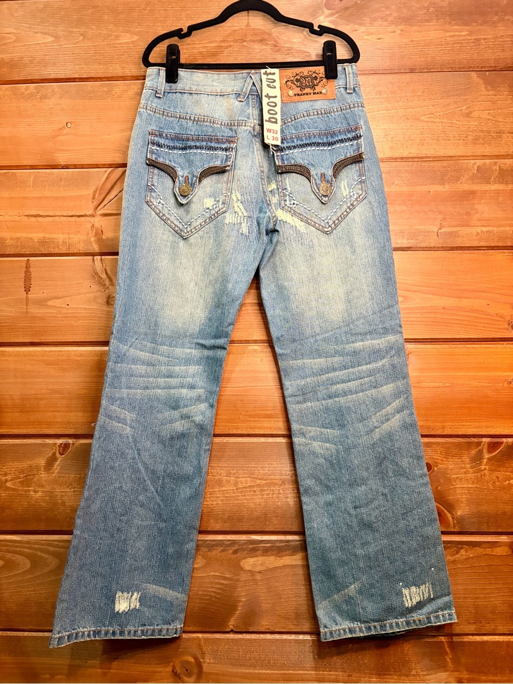 Franky Max Men’s 32x30 Y2K Distressed Bootcut Jeans Embellished Pockets NWT
